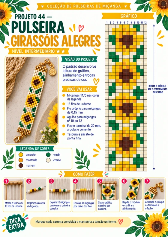 Página técnica do Projeto 44 — Pulseira Girassóis Alegres